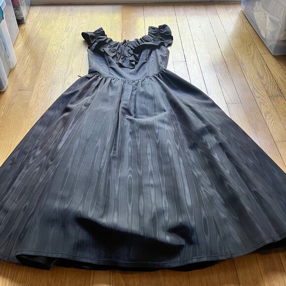 GUNNE SAX By Jessica McClintock Size 9 Black Gothic Ruffle Trim Vintage Dress - Picture 8 of 16